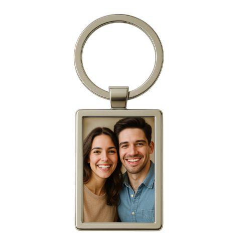 Breloc metalic personalizat cu poza ta, inel de sustinere metalic, dreptunghic