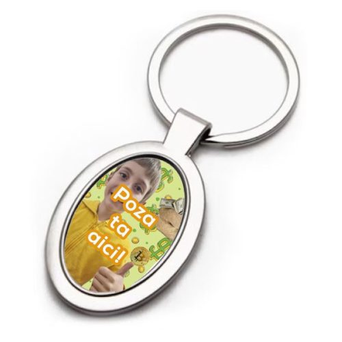 Breloc metalic personalizat cu poza ta, inel de sustinere metalic, oval