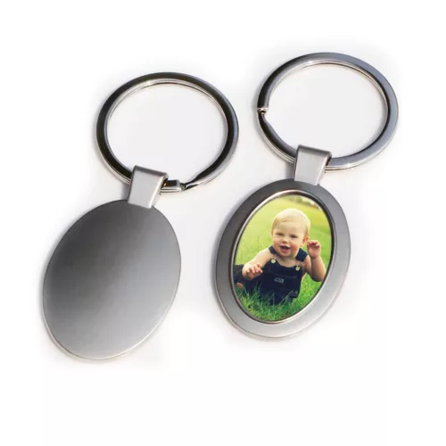 Breloc metalic personalizat cu poza ta, inel de sustinere metalic, oval