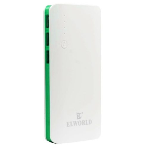 Baterie Externa Elworld YB-03, 3 porturi USB, lanterna, max. 20 000 mAh, alb/verde