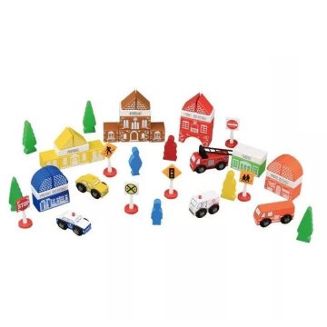   ”Brigada pompierilor”, set de jucării cu piese din lemn, 47 piese