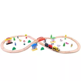   Traseu din lemn Kids Toyland, oras cu accesorii, locomotiva cu baterii, 46 de piese