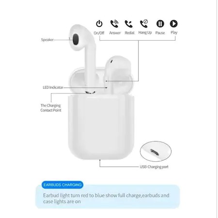 Casti wireless i11, TWS, Bluetooth 5.0, microfon, touch control, albe