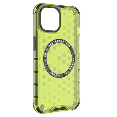 Husa protectie iPhone 16, Honeycomb Magsafe, colturi ranforsate, verde