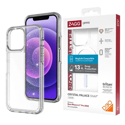 Husa protectie iPhone 16 Plus, ZAGG Gear Case, ShockProof, Clear/Glitter