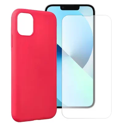 Set folie si husa Apple iPhone 11 Pro Max, sticla transparenta si Matt TPU, rosie