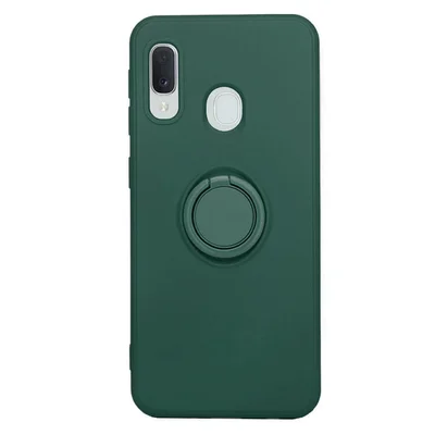 Husa Samsung Galaxy A20e, Ring Silicone, inel rotativ, catifea in interior, verde