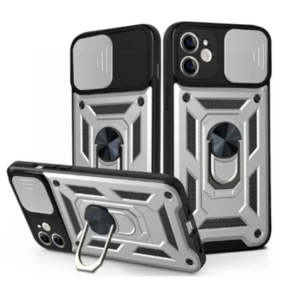 Husa Xiaomi Redmi Note 14 Pro 5G, Camshield Armor, inel sustinere, protectie camera, argintie
