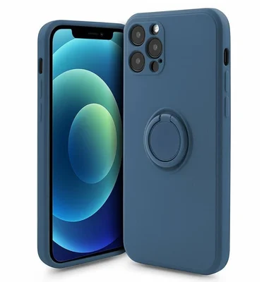 Husa Apple iPhone 11 Pro, Ring Silicone, suport sustinere rotativ, catifea in interior, albastra