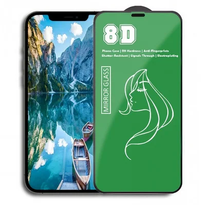 Folie de sticla Apple iPhone 15 Pro, Full Glue 8D Mirror Glass, reflexie verde, margini negre