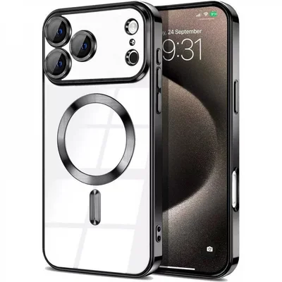 Husa Apple iPhone 17 Pro, Magsafe Electroplating TPU, protectie camera, margini negre