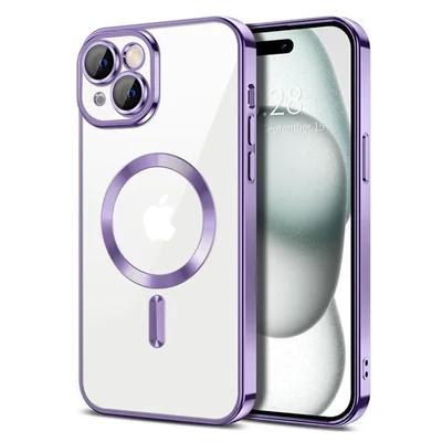 Husa Apple iPhone 15 Pro Max, Magsafe Electroplating TPU, protectie camera, margini mov