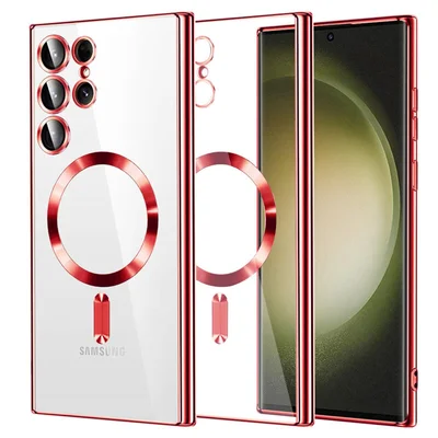 Husa Samsung Galaxy S22 Ultra, Electroplating Magsafe TPU, protectie camera, margini rosii