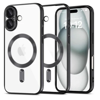 Husa Apple iPhone 14 Pro Max, Magsafe Electroplating TPU, protectie camera, margini negre