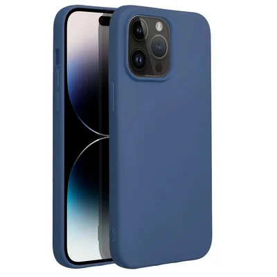 Husa Apple iPhone 14 Pro Max, Luxury Silicone, catifea in interior, albastra