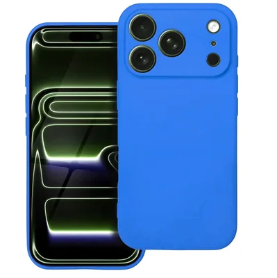 Husa Apple iPhone 17 Pro Max, Luxury Silicone, protectie camera, catifea in interior, albastru deschis