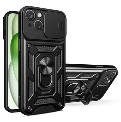 Husa Apple iPhone 13, Camshield Armor, inel sustinere, protectie camera, neagra