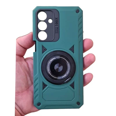Husa Samsung Galaxy A14, Rotating Bracket, protectie camera, prindere magnetica, verde