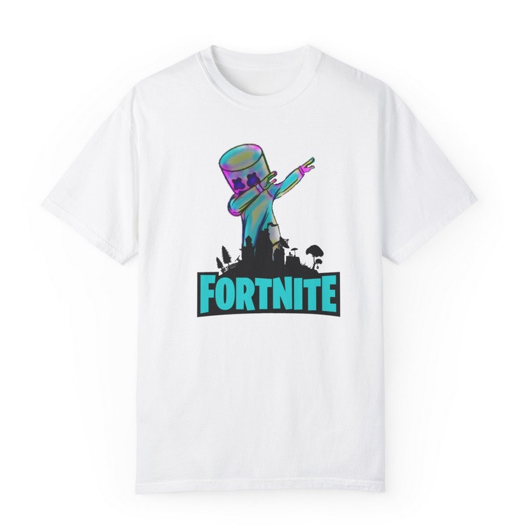 Tricou personalizat alb, copii/adulti, design Marshmello Fortnite, modal, diverse marimi — varianta 2