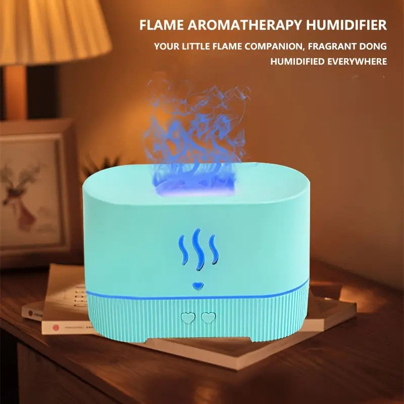 Umidificator aer, difuzor aromaterapie FT-1923A, efect flacara, telecomanda, turcoaz — varianta 3