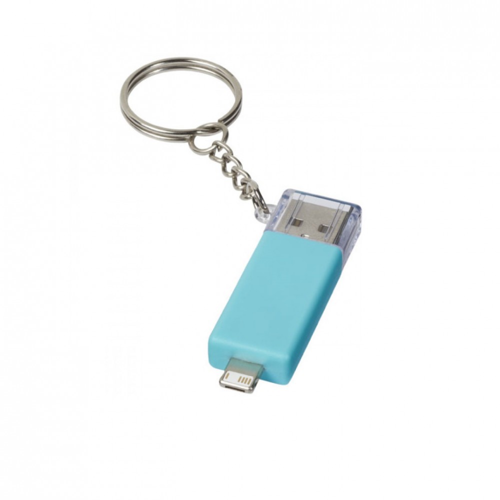 Adaptor incarcare USB cu conector Lightning si MicroUSB, tip breloc, turcoaz — varianta 2