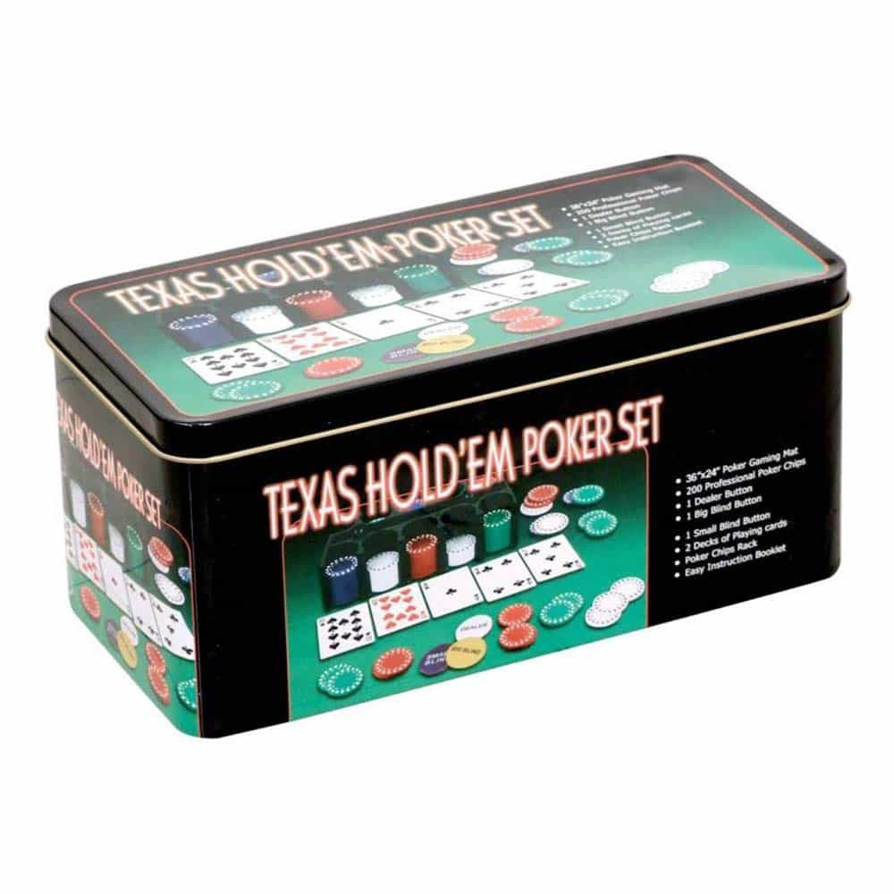 Set Poker Texas Holdem 200 jetoane și cărți de joc în cutie metalică — 4