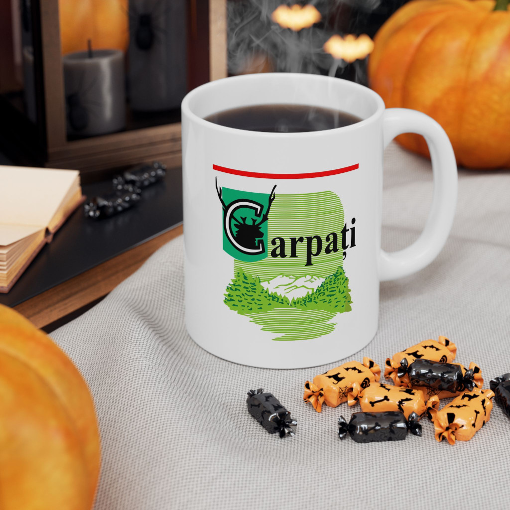Cana ceramica personalizata, mesaj "Carpati", 330 ml, alba — varianta 2