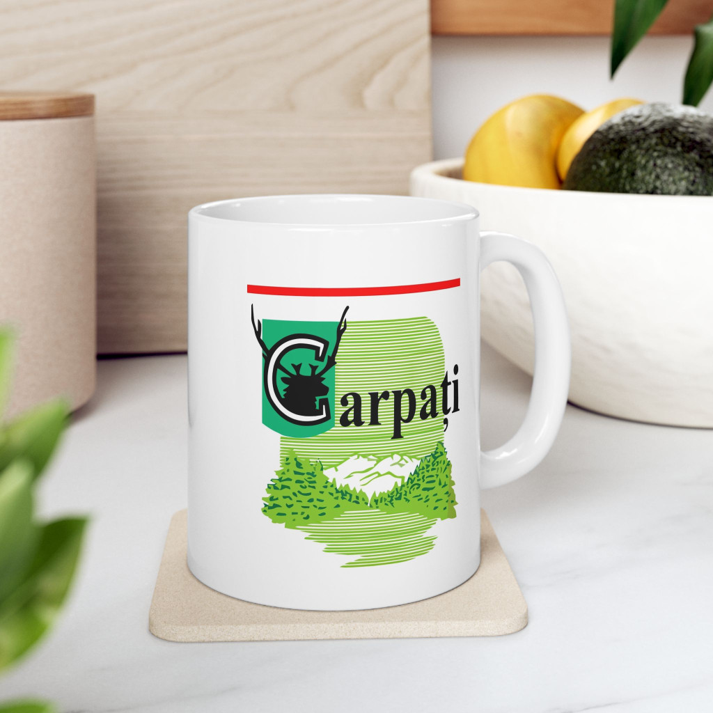 Cana ceramica personalizata, mesaj "Carpati", 330 ml, alba — varianta 3