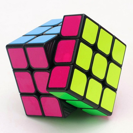 Jucarie cub tip Rubik, 3 x 3 randuri, 5.5 cm, 6 fete colorate (albastru, alb, roz, verde, portocaliu, galben) — varianta 2