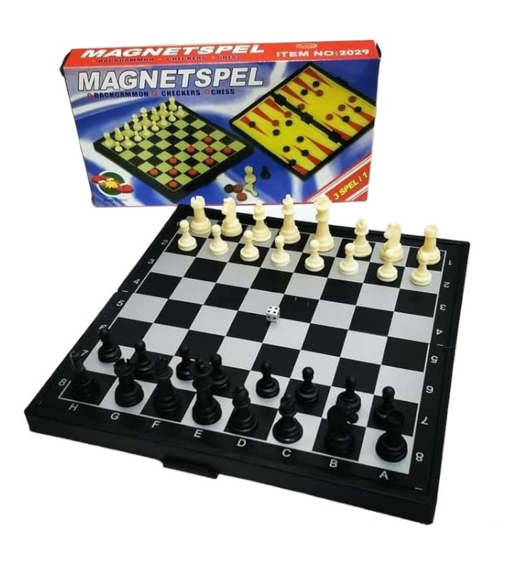 Joc de sah, table si dame Magnetspel, 3 in 1, magnetic, tabla de joc 25 x 25 cm — varianta 2