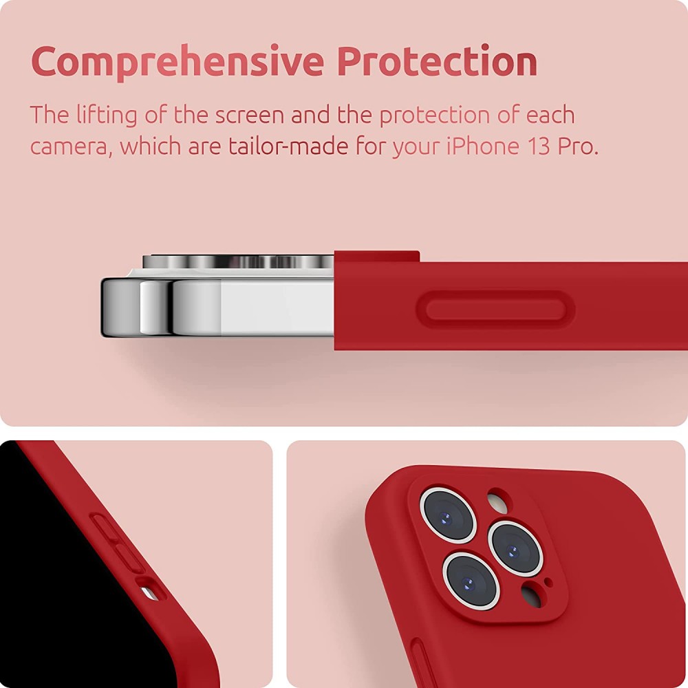 Husa Apple iPhone 13 Pro Luxury Silicone, catifea in interior, protectie camere, rosu — varianta 3