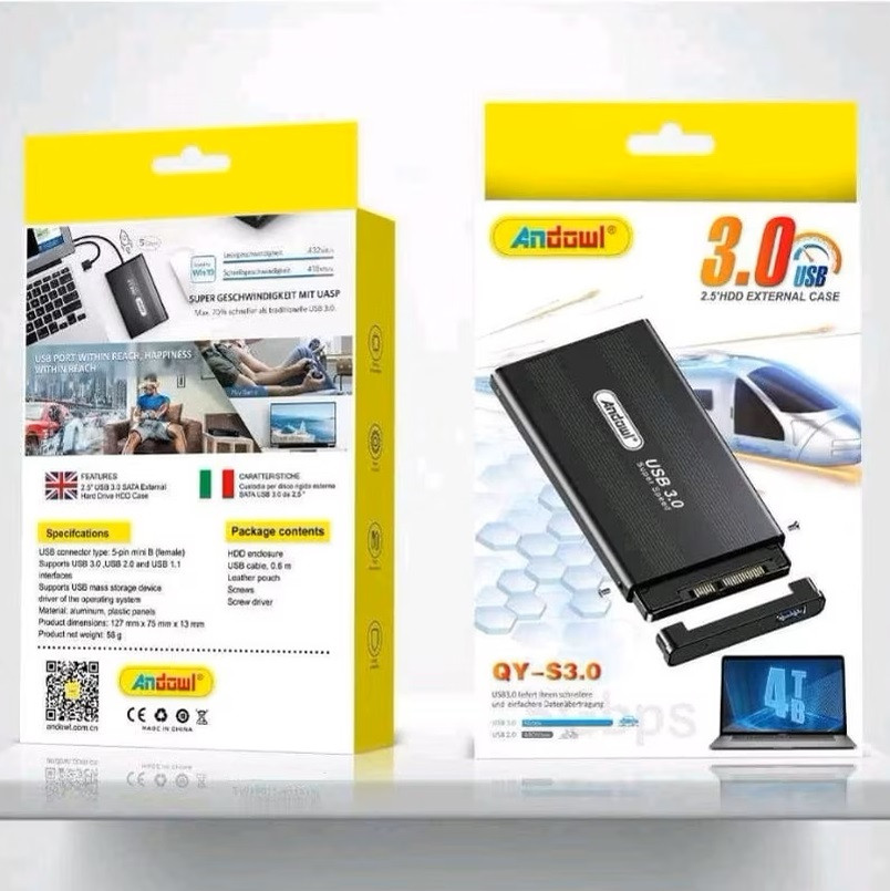 Carcasa rack extern Andowl QY-S3.0, USB 3.0, compatibil 2.5 inch HDD, 5 Gbit/s, aluminiu, cablu si husa Incluse — varianta 5