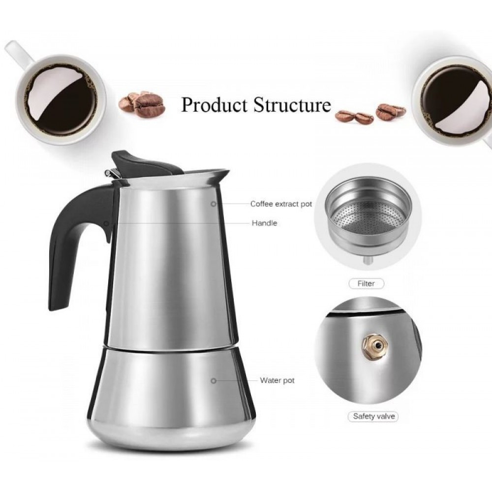 Cafetiera, espresso maker, otel inoxidabil, 300 ml, 6 cesti — 2