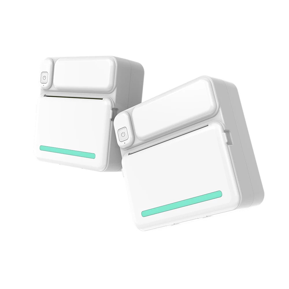 Mini imprimanta termica C19, compatibil iOS/Android, alb/turcoaz — varianta 2