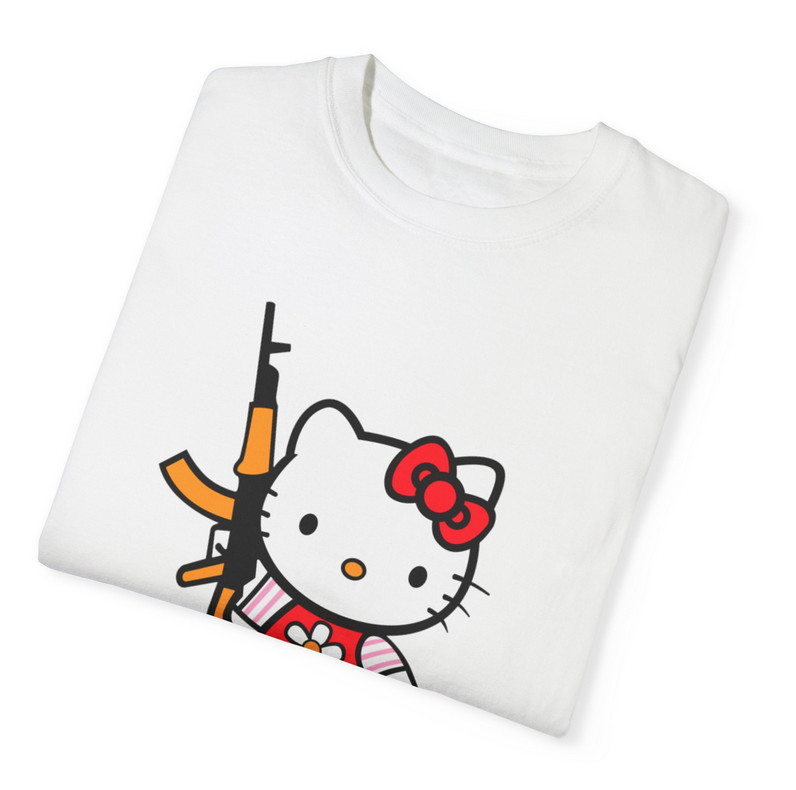 Tricou personalizat alb, copii/adulti, design Kitty with gun, modal, diverse marimi — varianta 3