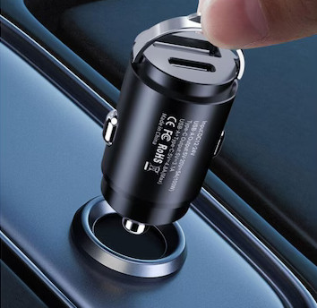 Mini incarcator auto IDK PD-04, dual port USB + PD, 30W, 3A, negru — varianta 2