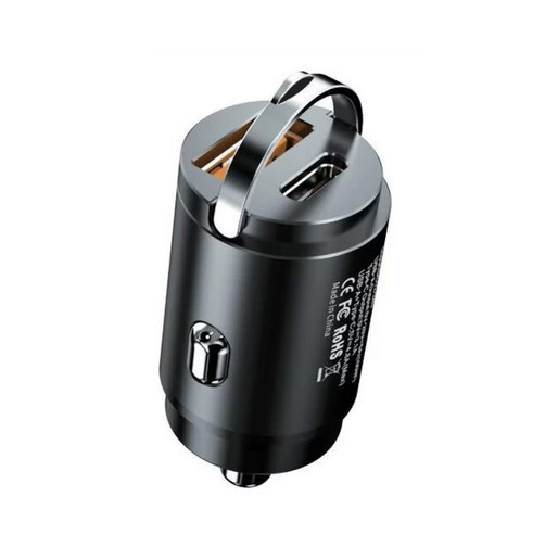 Mini incarcator auto IDK PD-04, dual port USB + PD, 30W, 3A, negru — varianta 3