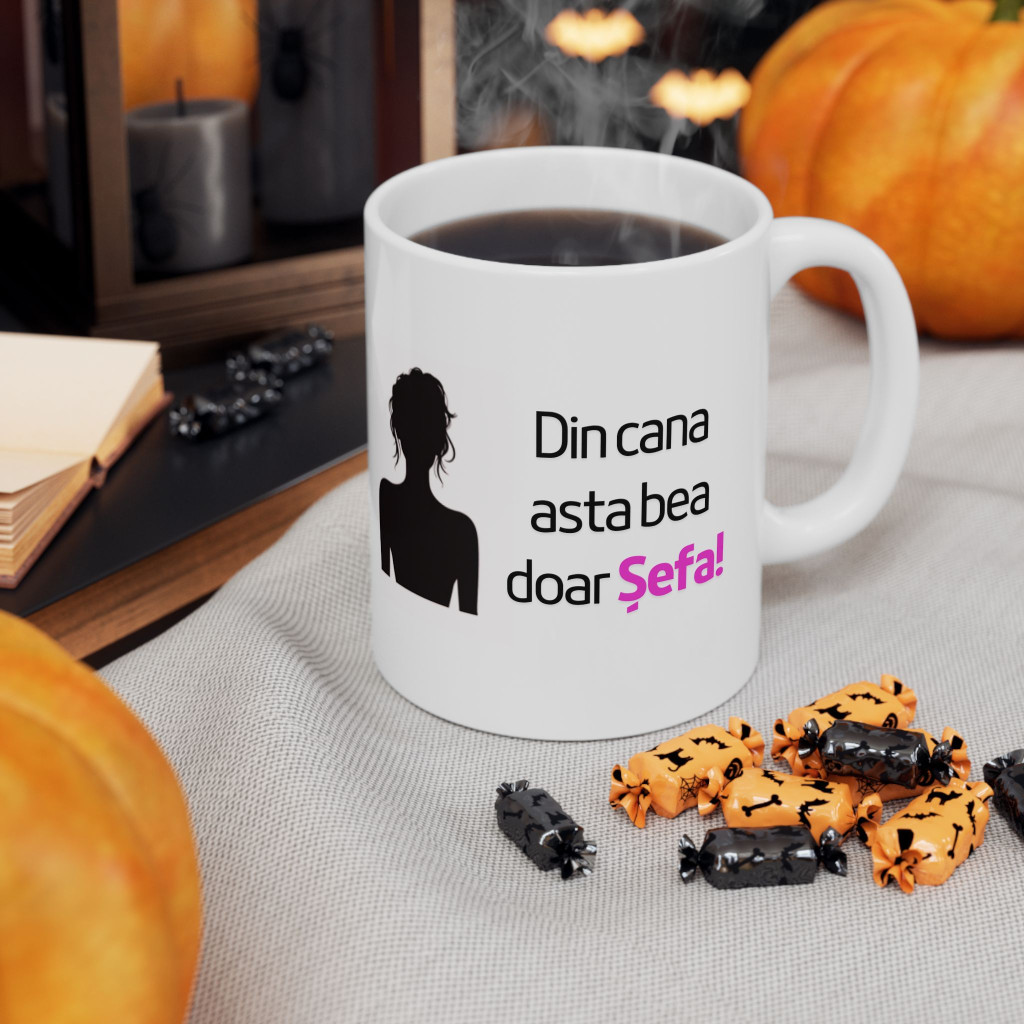 Cana ceramica personalizata, mesaj "Din cana asta bea doar Sefa", 330 ml, alba — varianta 3