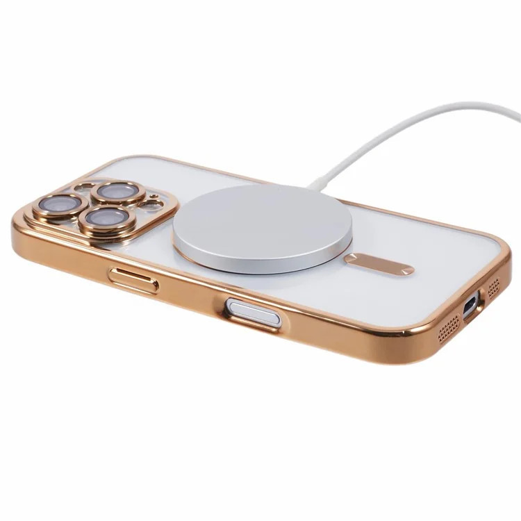 Husa Apple iPhone 13 Pro, Magsafe Electroplating TPU, protectie camera, margini aurii — varianta 2