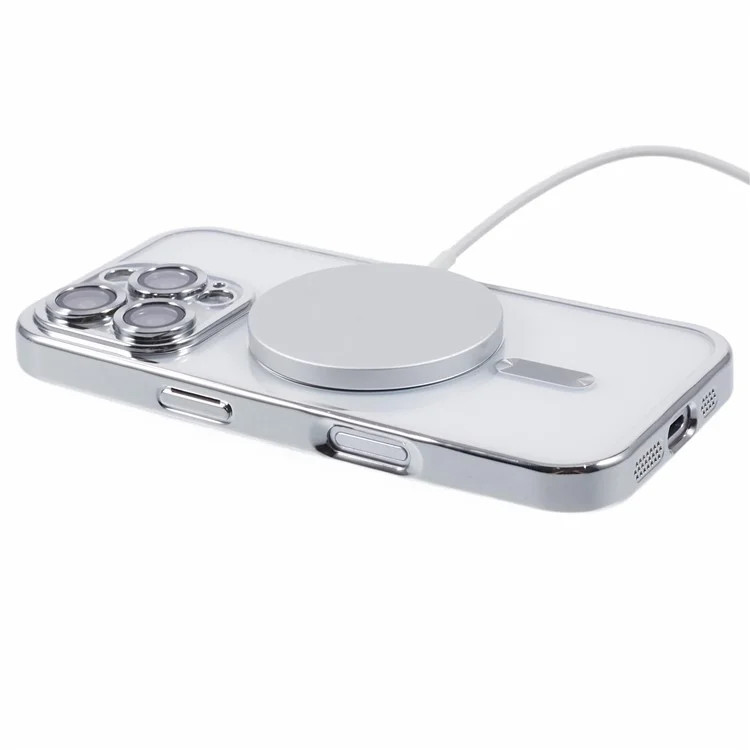 Husa Apple iPhone 12 Pro Max, Magsafe Electroplating TPU, protectie camera, margini argintii — varianta 2