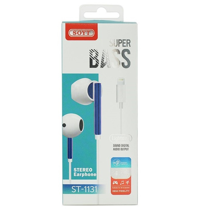 Casti audio cu microfon SOYT ST-1131, conector Lightning pentru iPhone/iPad, alb/albastru — varianta 3