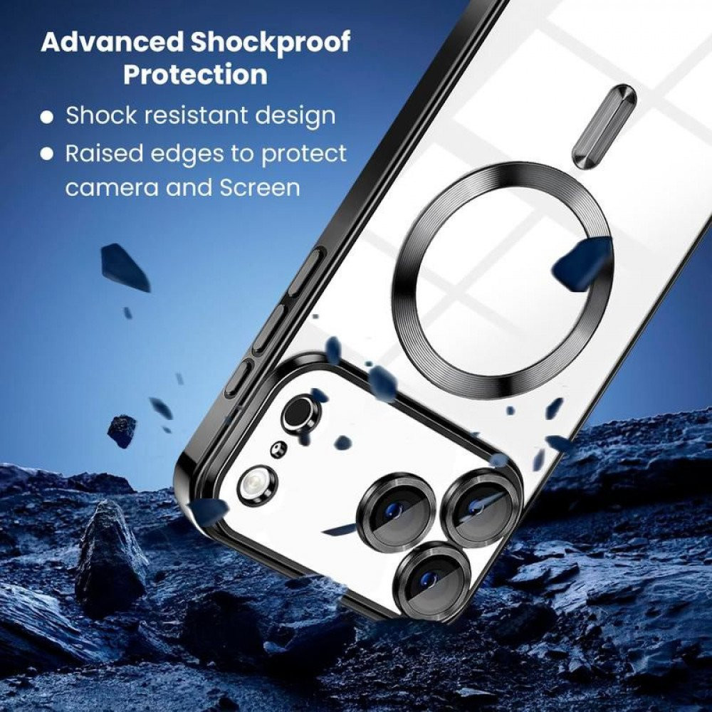 Husa Apple iPhone 17 Pro, Magsafe Electroplating TPU, protectie camera, margini aurii — varianta 2