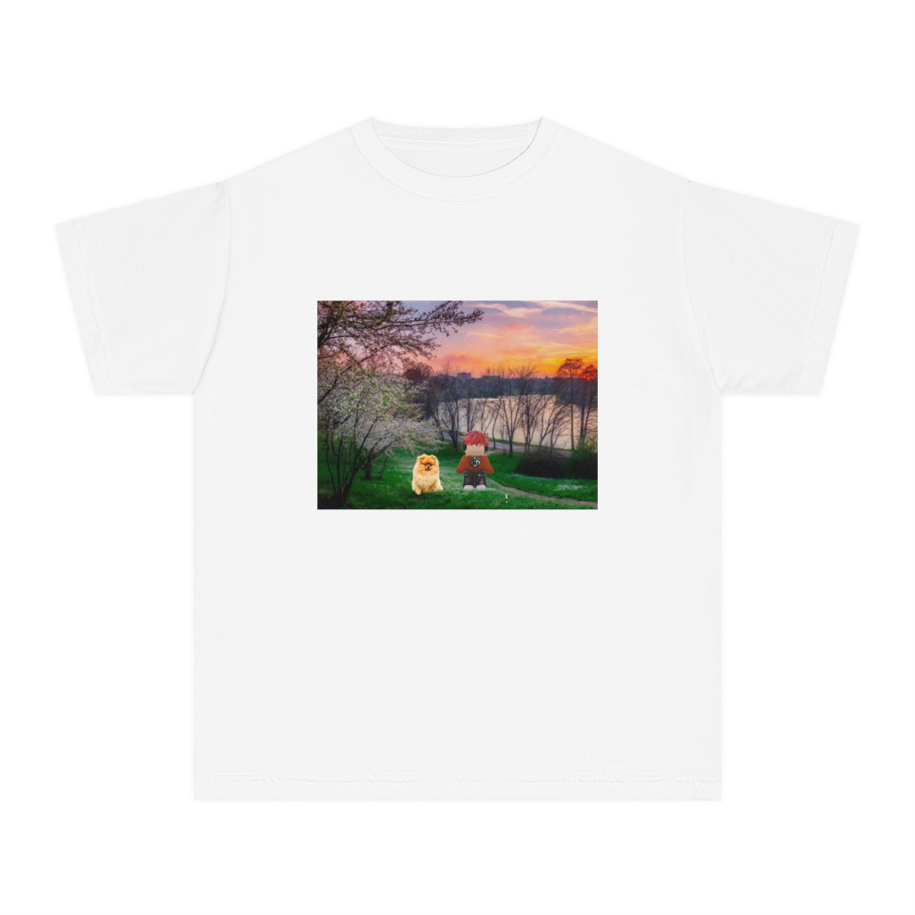 Tricou personalizat alb, copii/adulti, design Lucas Roblox si catelul, modal, diverse marimi — varianta 2