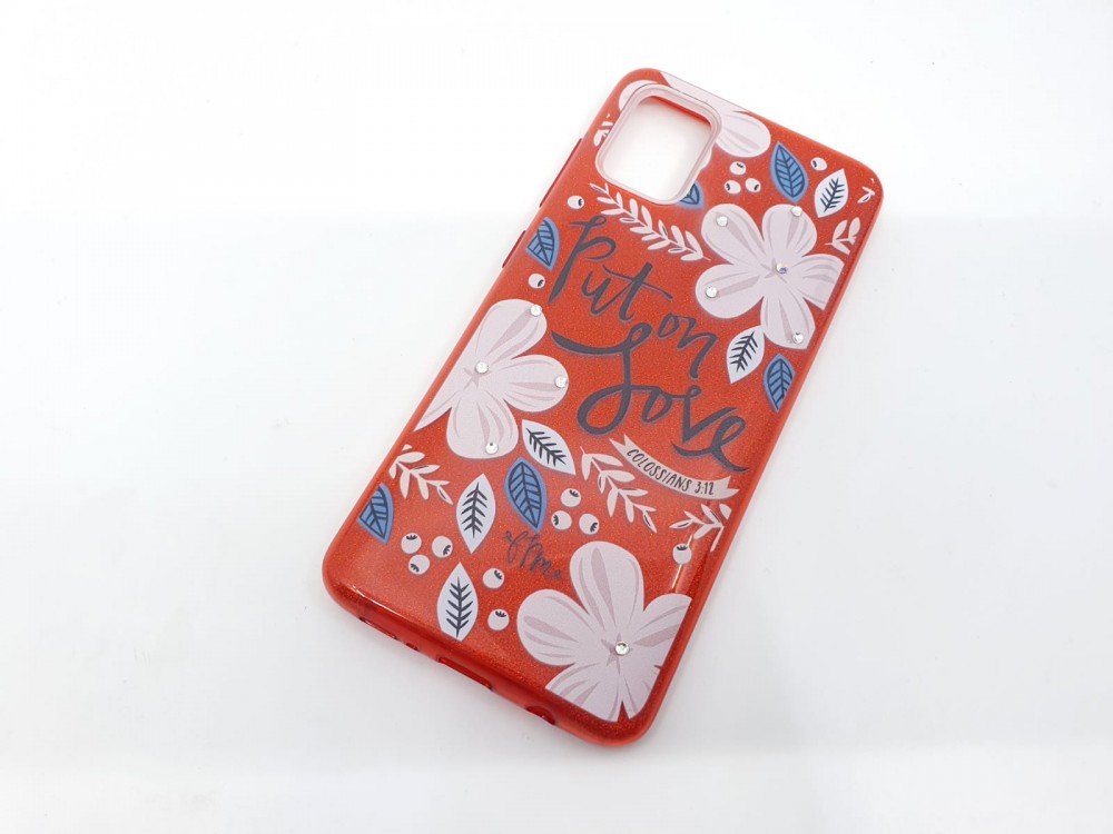 Husa Flowers Glitter pentru Samsung Galaxy S20, cu mesaj, rosie — varianta 3
