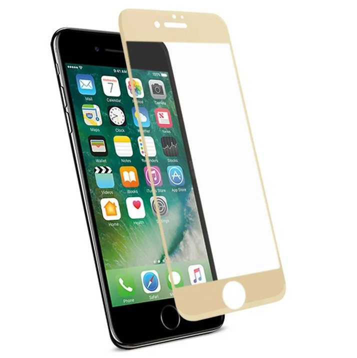 Folie sticla Apple iPhone 7/8/SE2, Full Glue, margini aurii — varianta 2