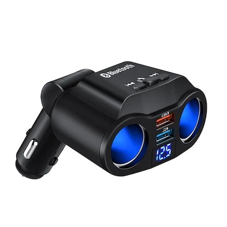 Modulator FM Bluetooth A9, Dual USB max. 4.8A, 2 adaptoare bricheta (splitter), Hands Free, ecran LED, negru — varianta 2