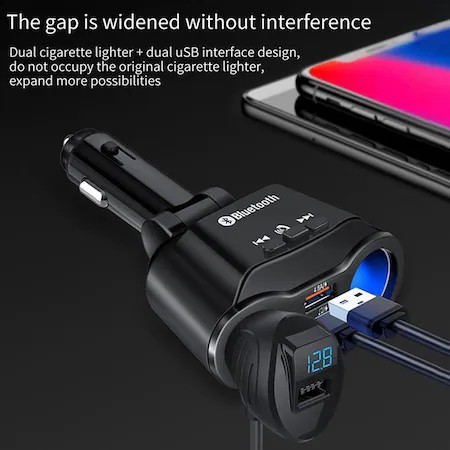 Modulator FM Bluetooth A9, Dual USB max. 4.8A, 2 adaptoare bricheta (splitter), Hands Free, ecran LED, negru — varianta 3