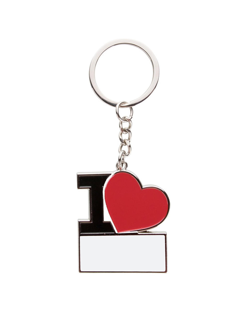 Breloc metalic personalizat cu poza ta, model I love — varianta 2