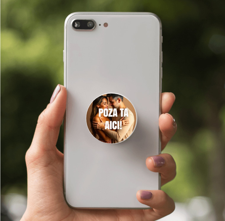 Suport telefon mobil tip popsocket personalizat cu poza ta, alb — varianta 2