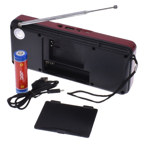 Radio portabil JOC H1822, MP3, microSD/USB,FM, afisaj electronic, acumulator 2000 mAH, negru/rosu — varianta 2